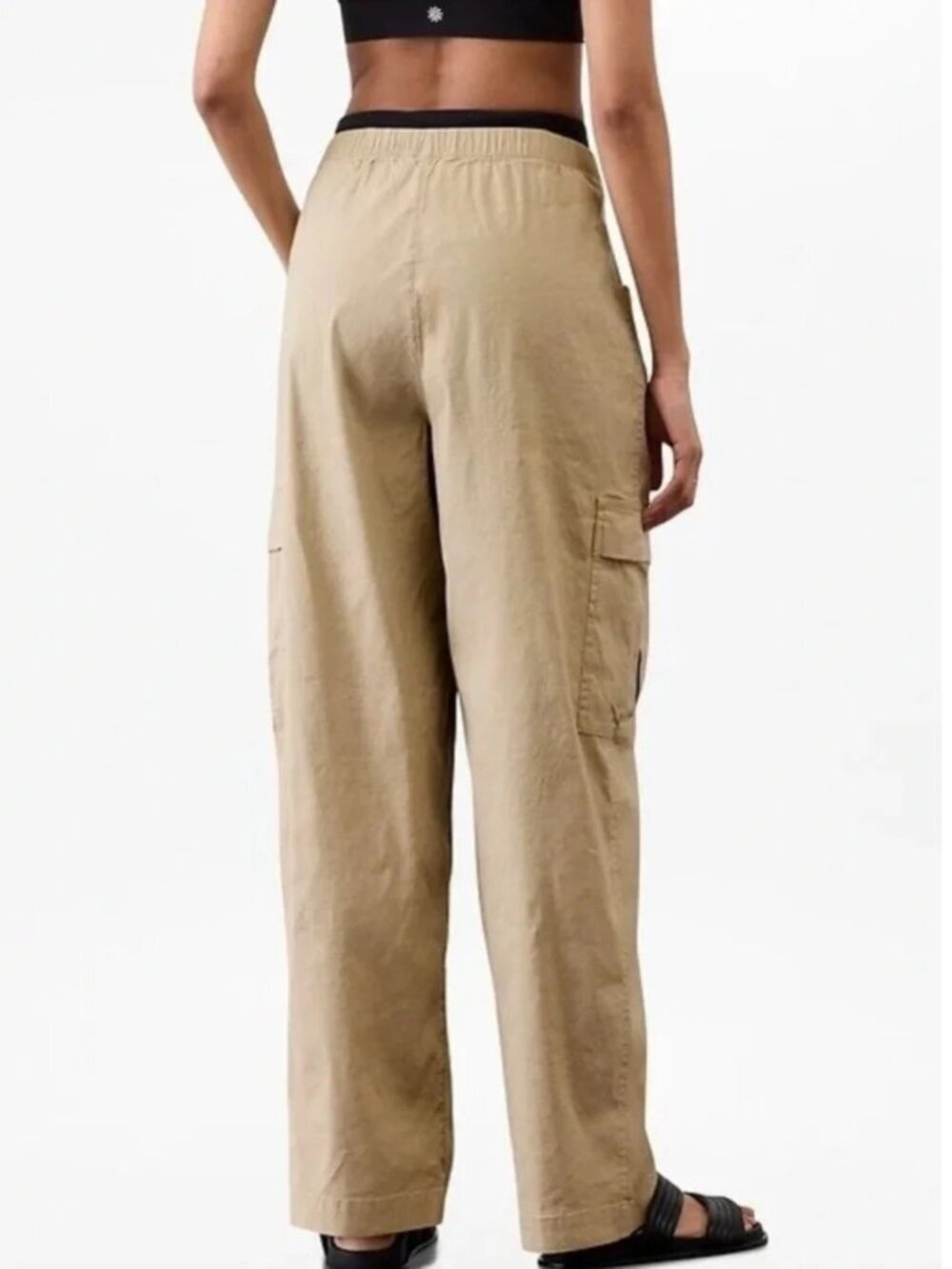 Athleta women's pants size XS tan linen cargo pants mid rise straight leg - Picture 2 of 14